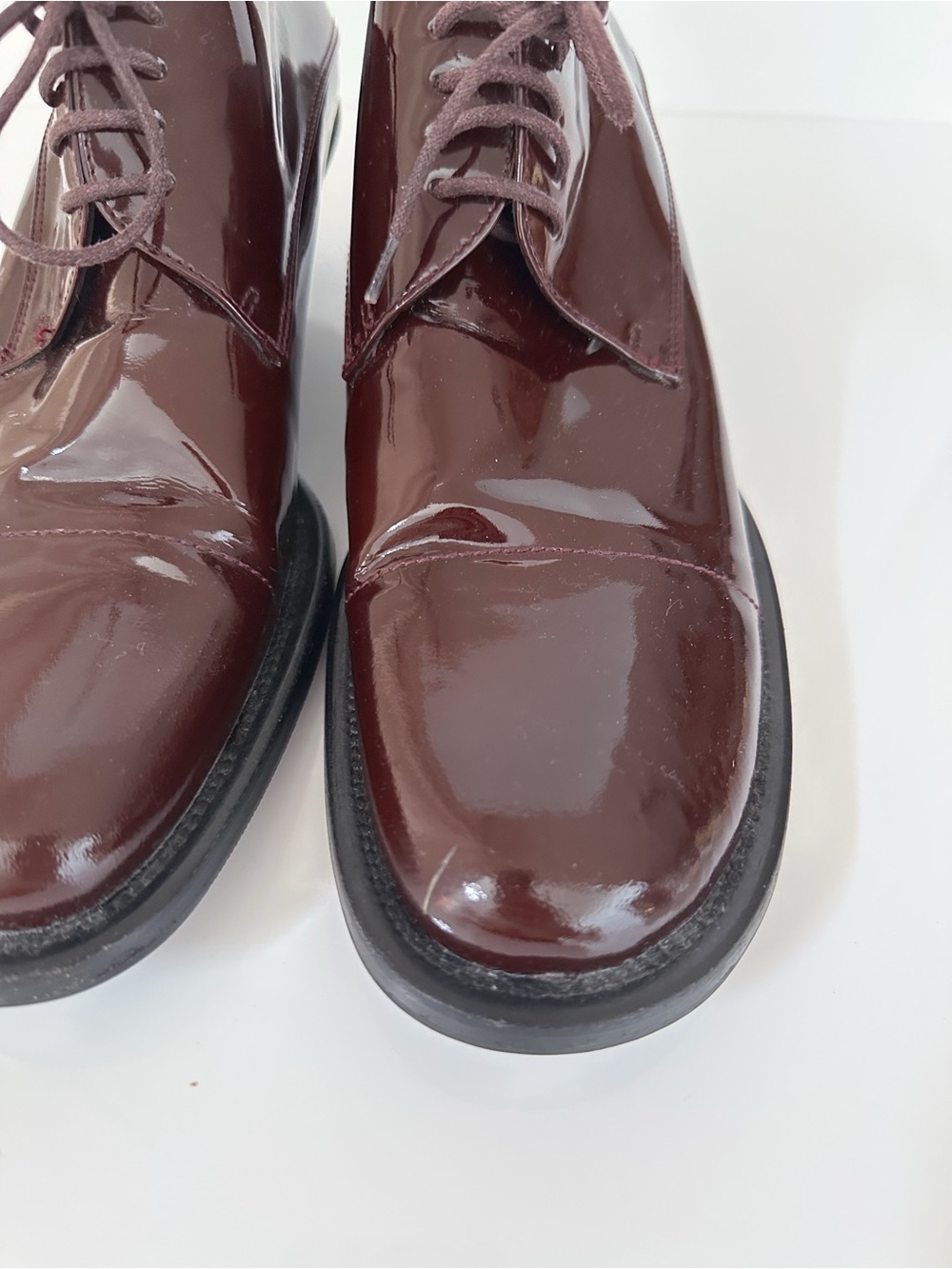 Miu Miu Burgundy Patent Leather Lace Up Kitten Heel Oxfords EU 37.5 / US 7.5 - Picture 6 of 11